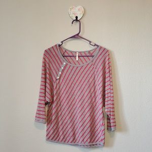 Pink and gray stripe top